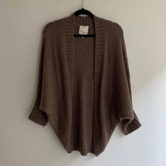 Olive & Oak Cardigan Sweater Cocoon Dolman Sleeve Open front Knit Buttons Brown - Picture 5 of 15